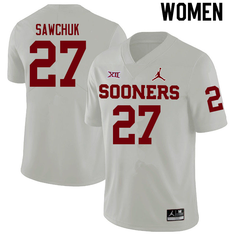 Women #27 Gavin Sawchuk Oklahoma Sooners College Football Jerseys Sale-White - Click Image to Close
